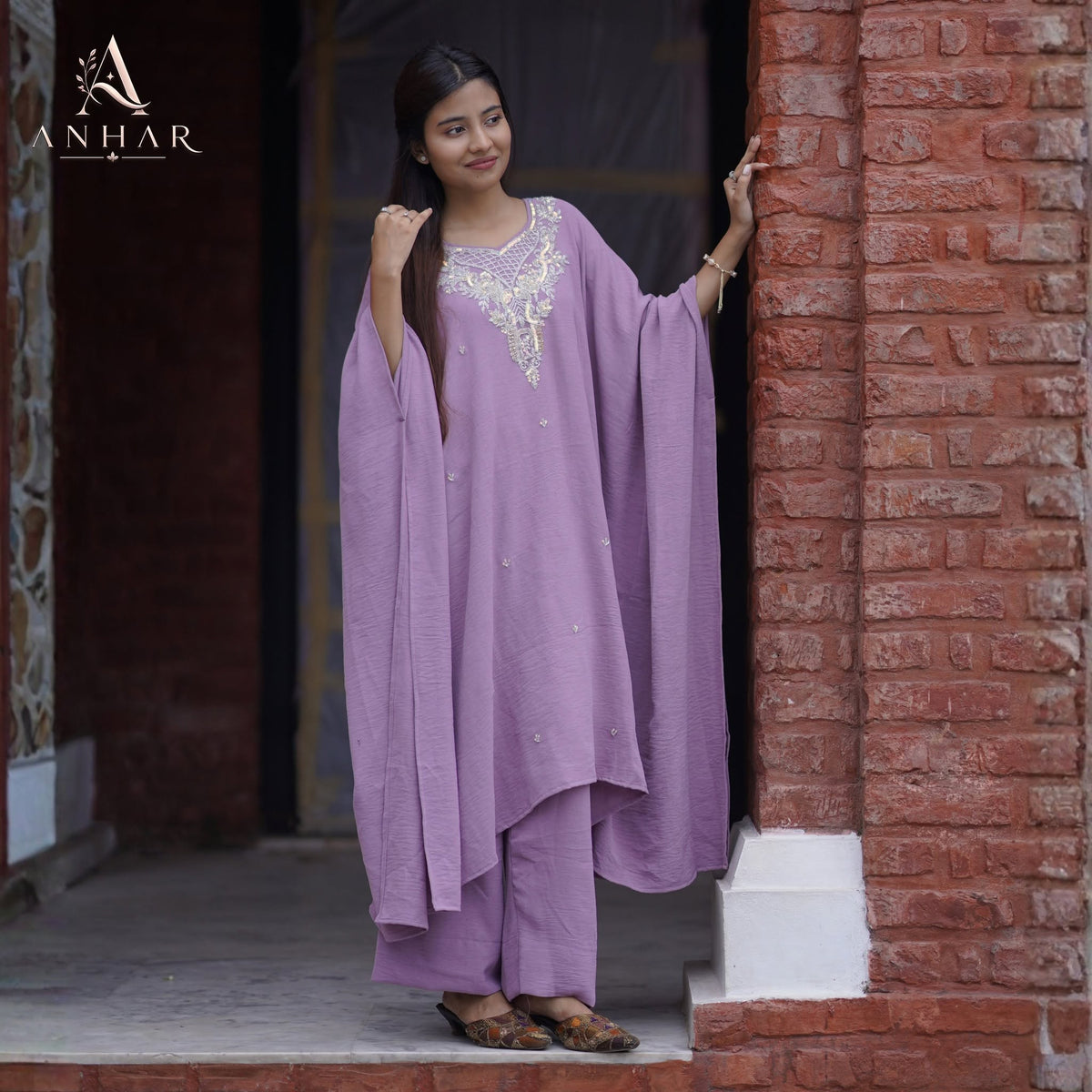 Meghbela Premium Handwork Kaftan-Pink