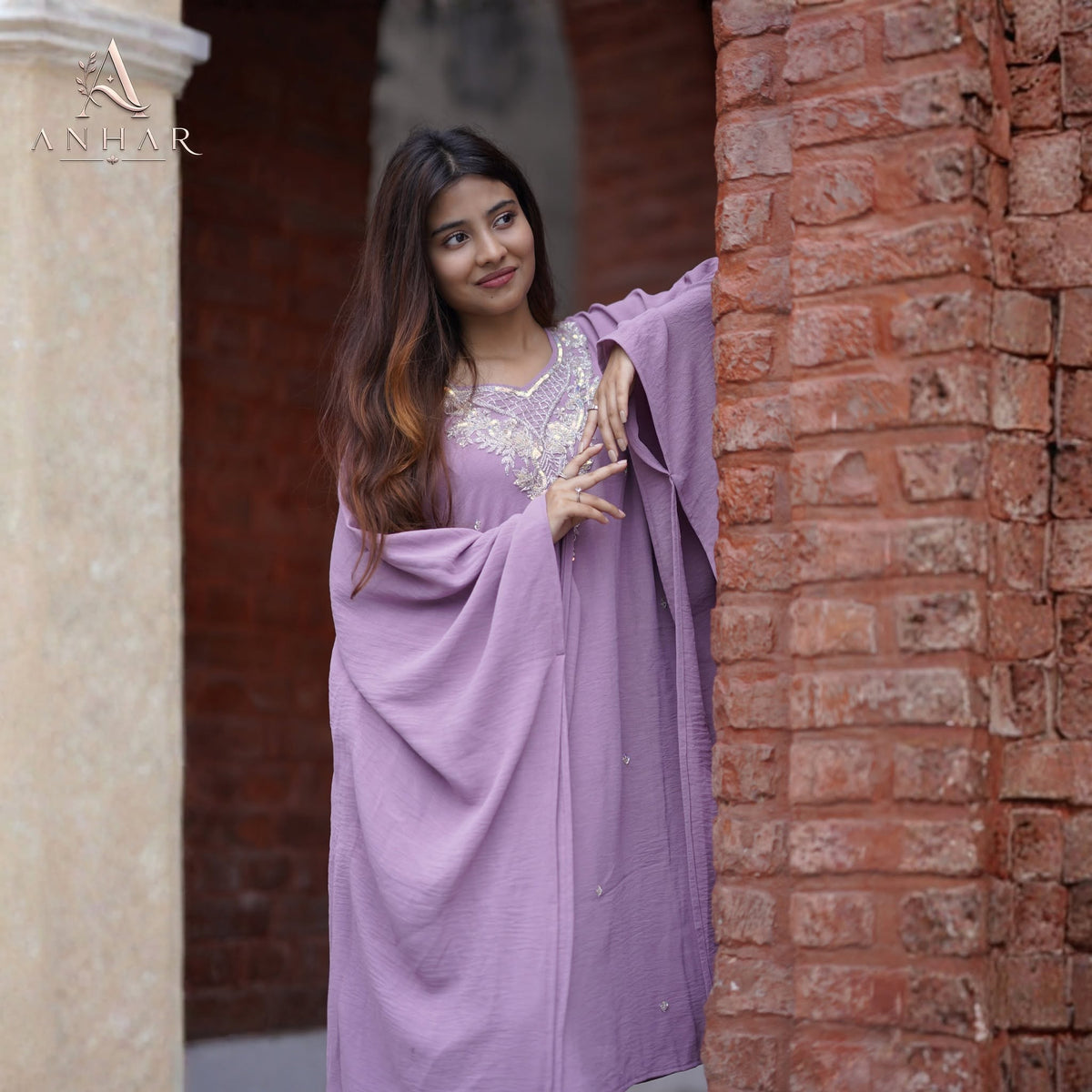 Meghbela Premium Handwork Kaftan-Pink